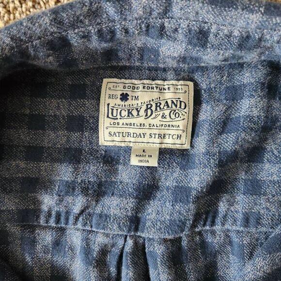 Lucky Brand Casual Shirt Men's Large Blue Plaid Long Sleeve Button Pockets Flann - Picture 3 of 6